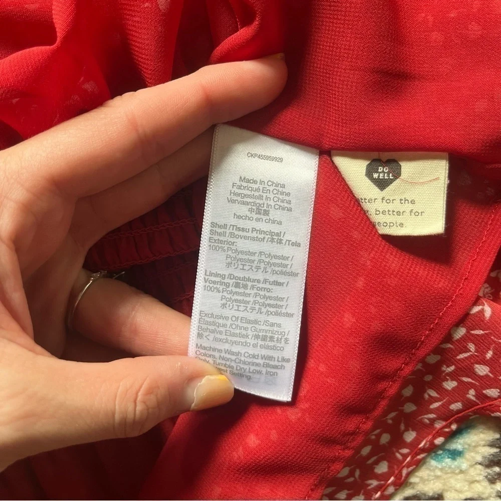 Red puff sleeves peasant floral Madewell blouse shirt